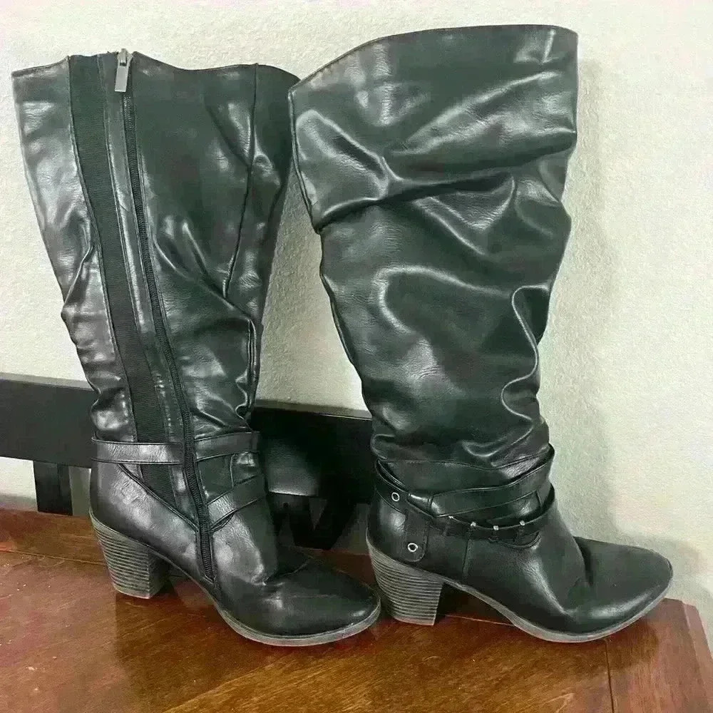 Black wide leg boots